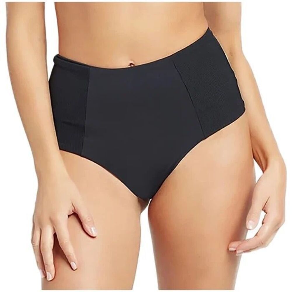 L*Space size M Jackie Bottom Bitsy Black Ribbed Panel High Rise Cheeky Modest